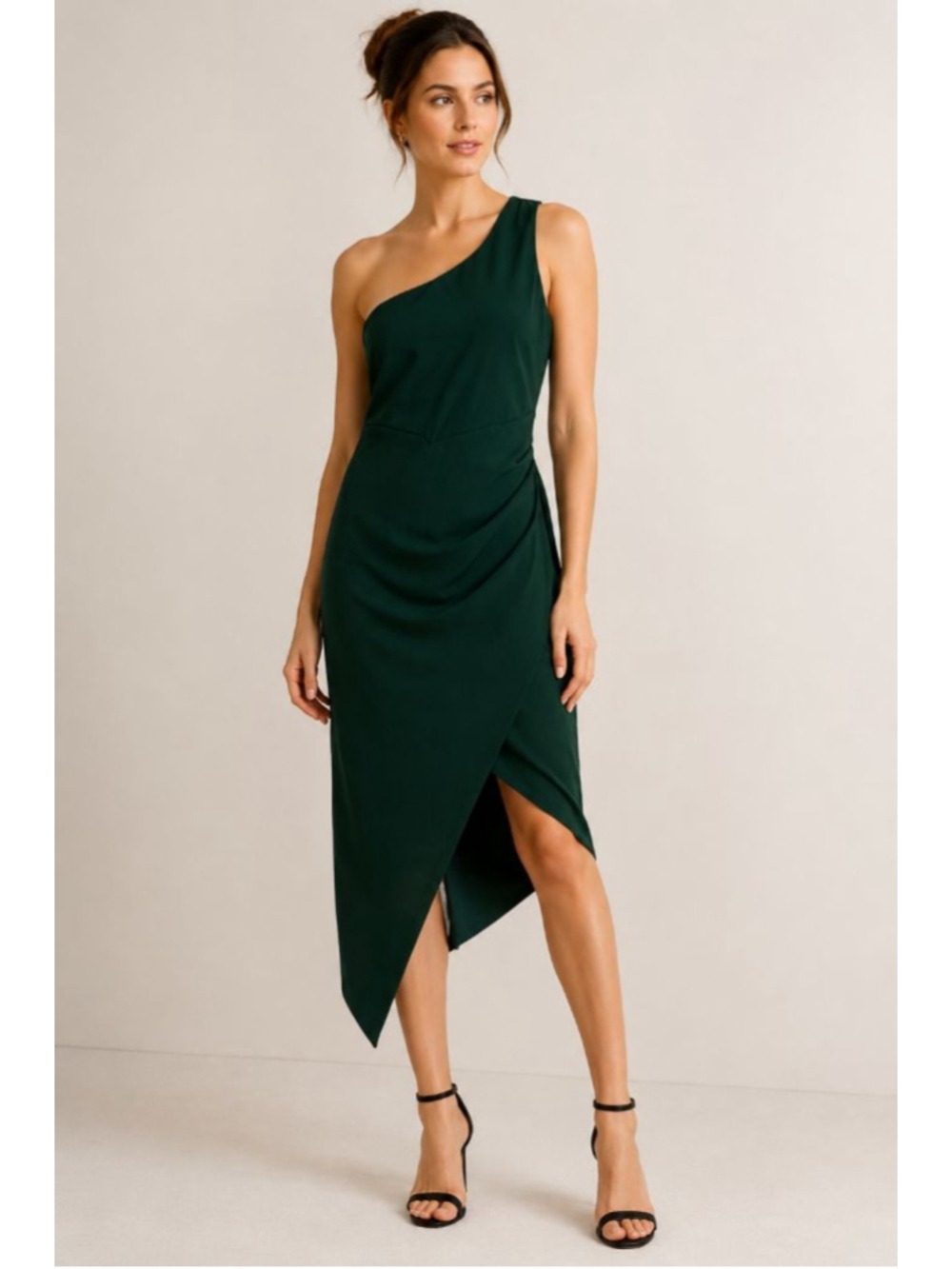 Emerald Sundae One Shoulder Emerald Green Midi Dress M NWT Lined Built In Bra